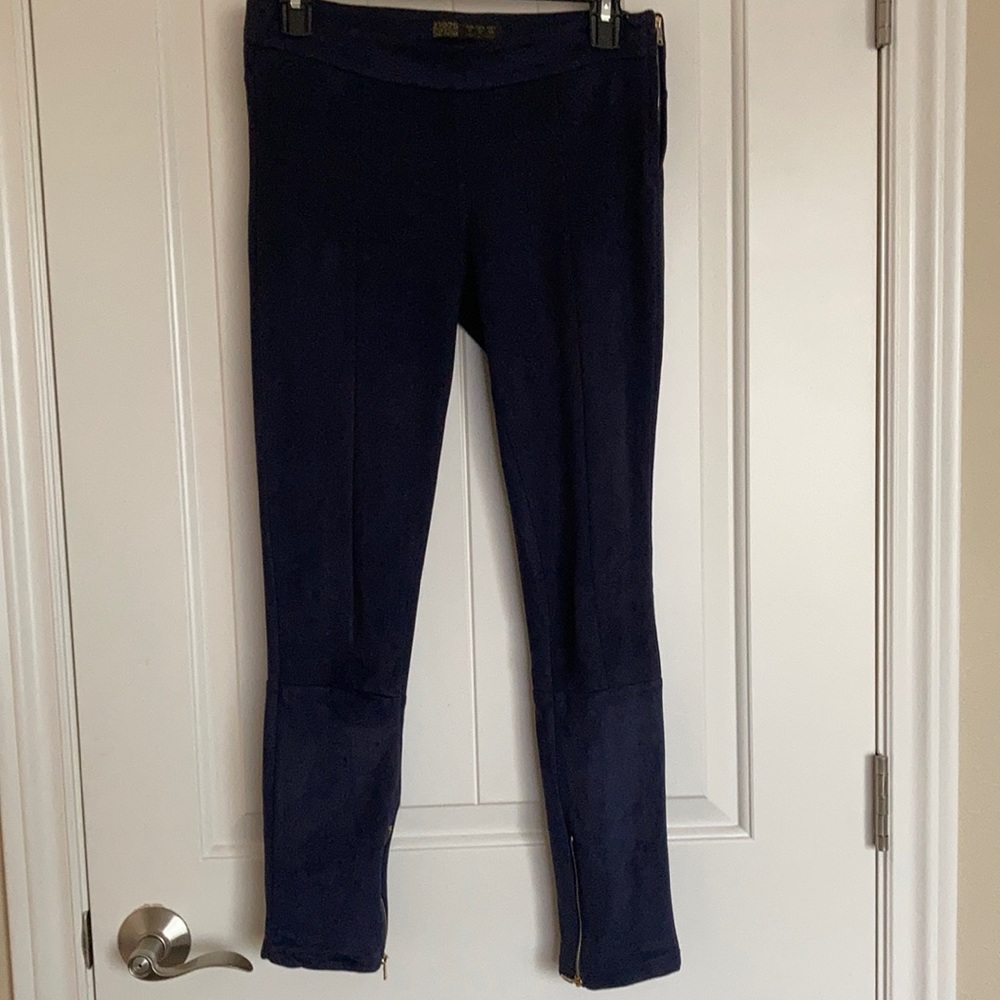 ZARA Basic Navy Blue Suede Slim Fit Pant Z1975